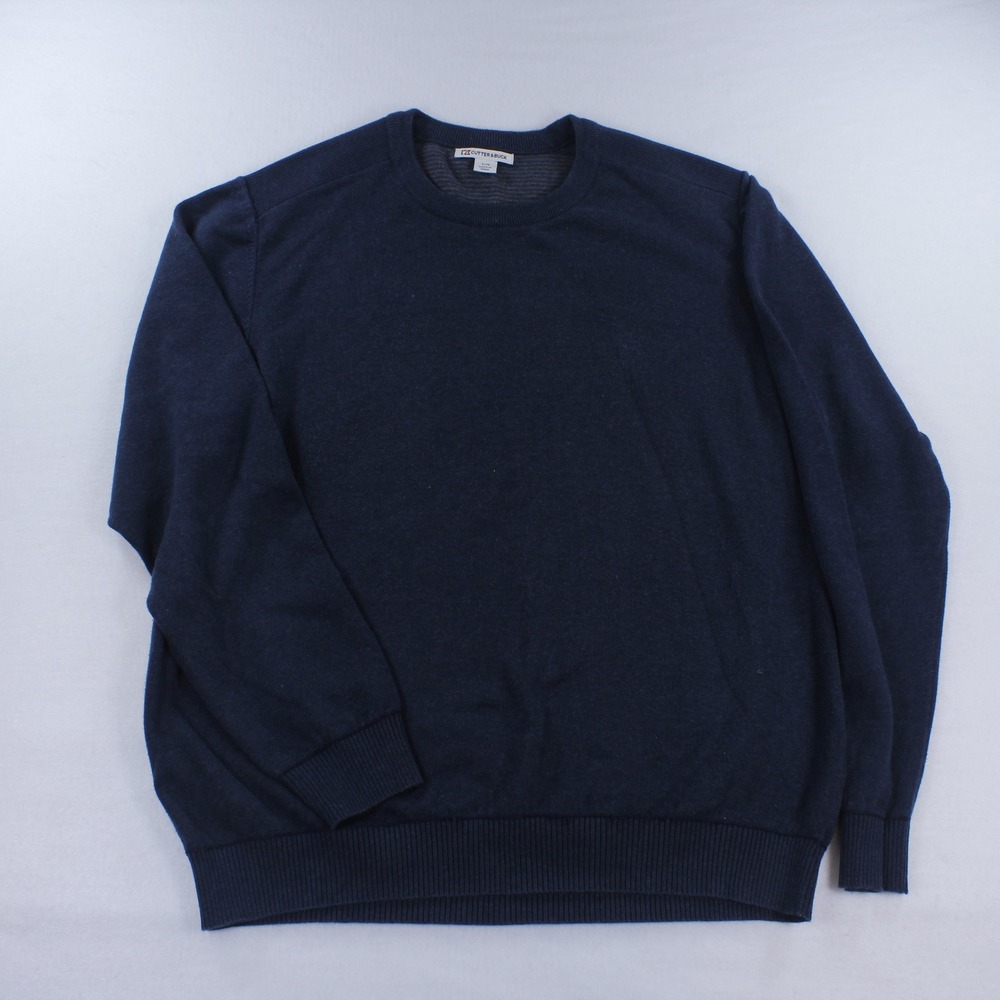 Cutter & Buck Men's Crewneck Cotton Knit Sweater Navy Blue Size Large